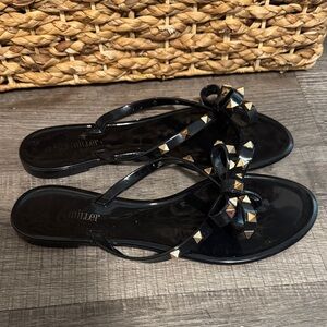 Olivia Miller Black Sandals with Gold Studs